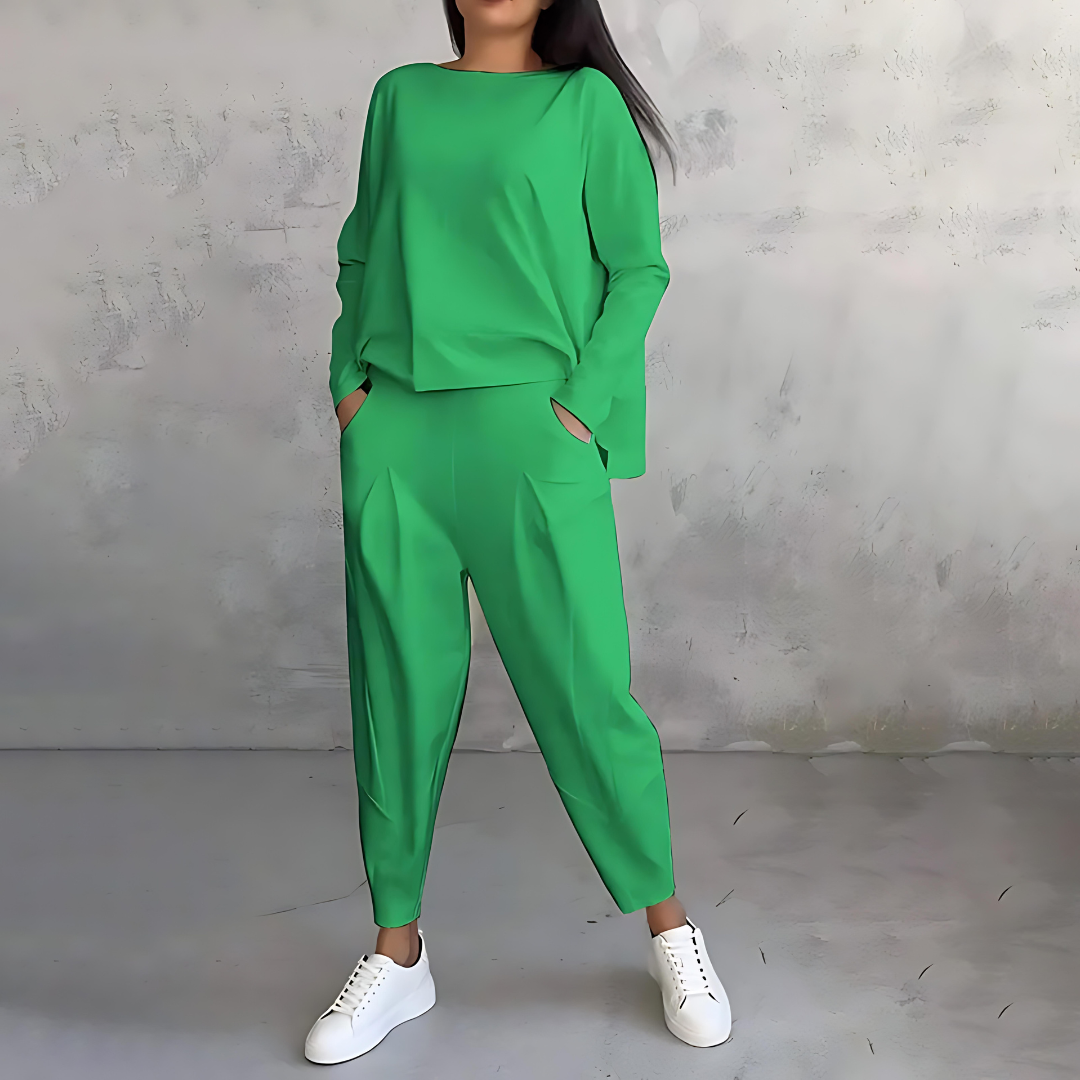 Black Maya flowy lounge set with tapered pants from Lumina Wear, featuring a comfortable, relaxed fit for women's casual wear.
