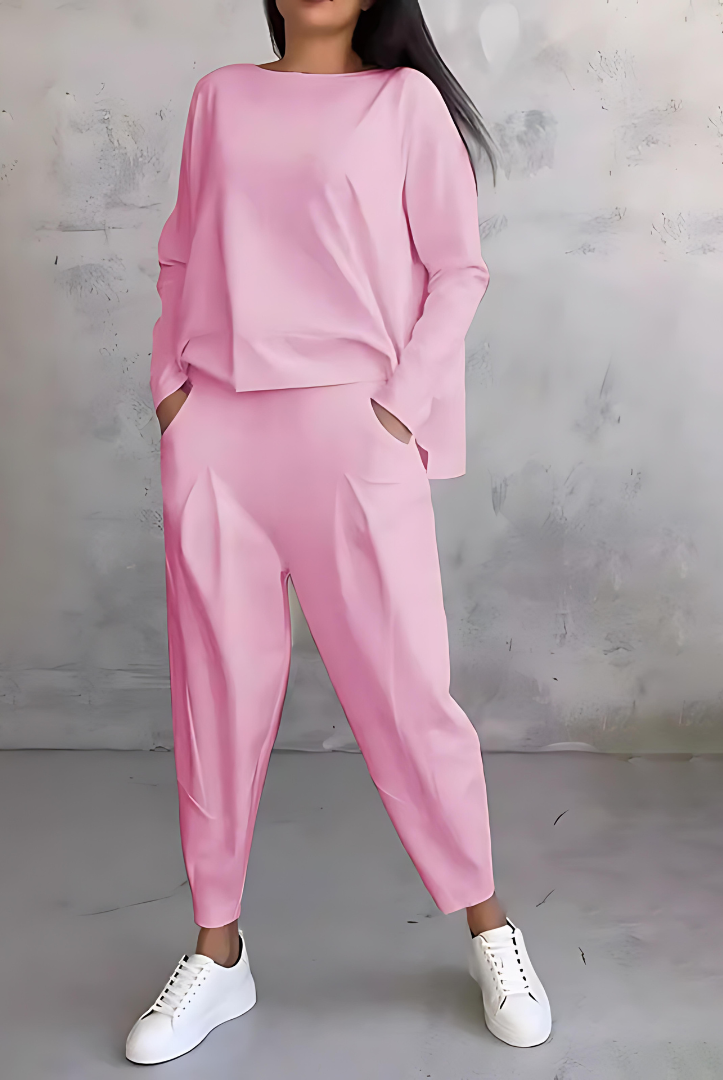 Black Maya flowy lounge set with tapered pants from Lumina Wear, stylish women's loungewear for comfort and relaxation.