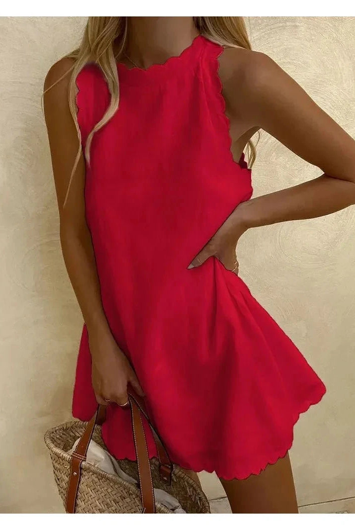 Light blue Lumina Wear Miami casual elegant dress displayed on a hanger, showcasing its stylish design and flowy fabric.