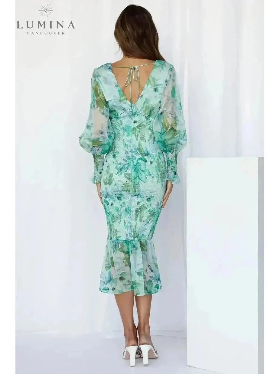 Pink Milla flower dress by Lumina Vancouver, perfect for wedding guests, with a stylish floral design and elegant fit.
