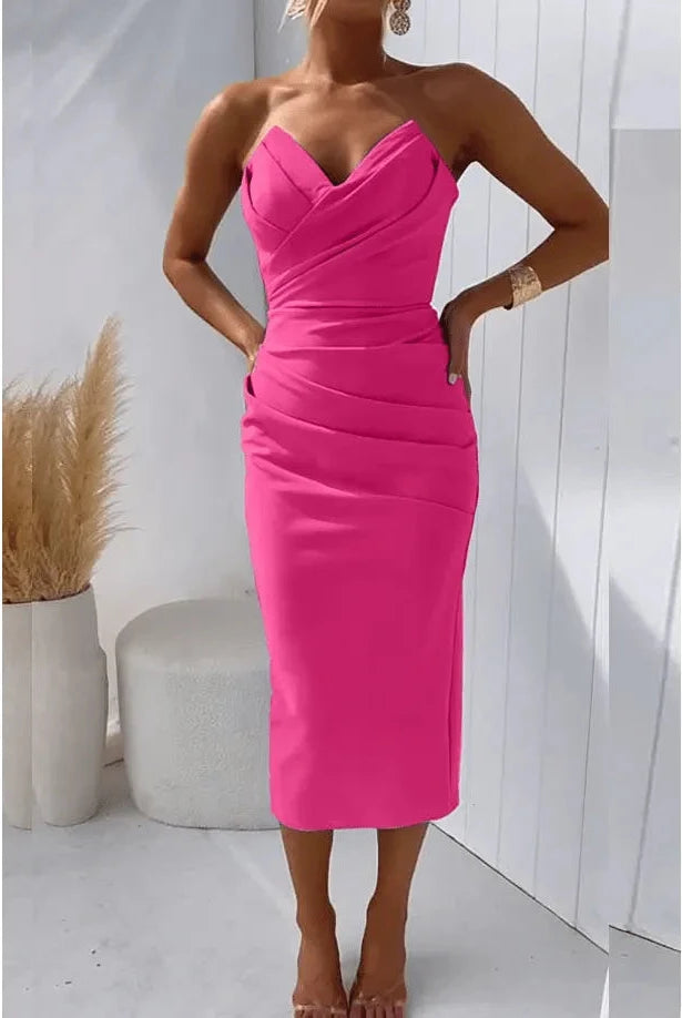 Blue Milly strapless dress by Lumina Vancouver, elegant sleeveless design with fitted bodice and flowing skirt.