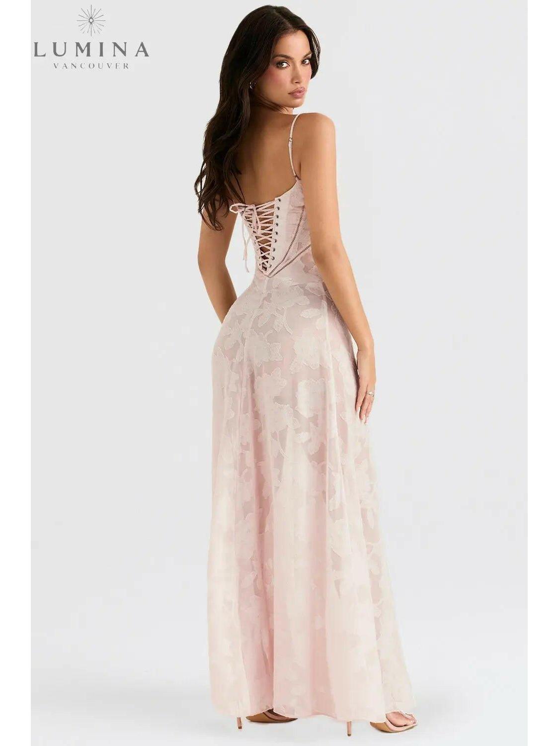 White Mireille Romantic Summer Dress by Lumina Vancouver, perfect for holiday vibes, seen on size 8-10 model.