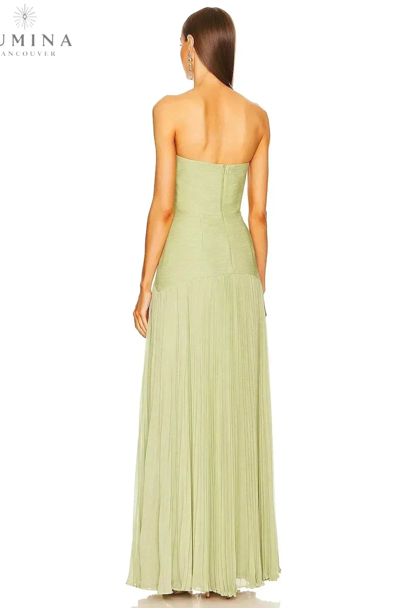 Lumina Wear Morgane sleeveless drop-waist maxi dress, elegant wedding guest dress with flowing fabric and stylish design.