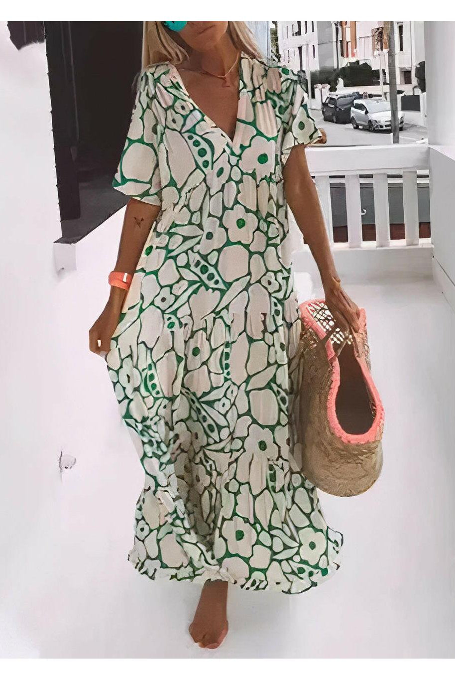 Green Myrtle™ relaxed summer dress by Lumina Wear, casual fit, lightweight fabric, displayed on a hanger.