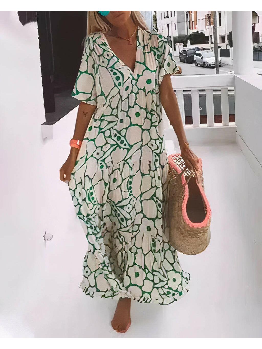 Green Myrtle™ relaxed summer dress by Lumina Wear, casual fit, lightweight fabric, displayed on a hanger.