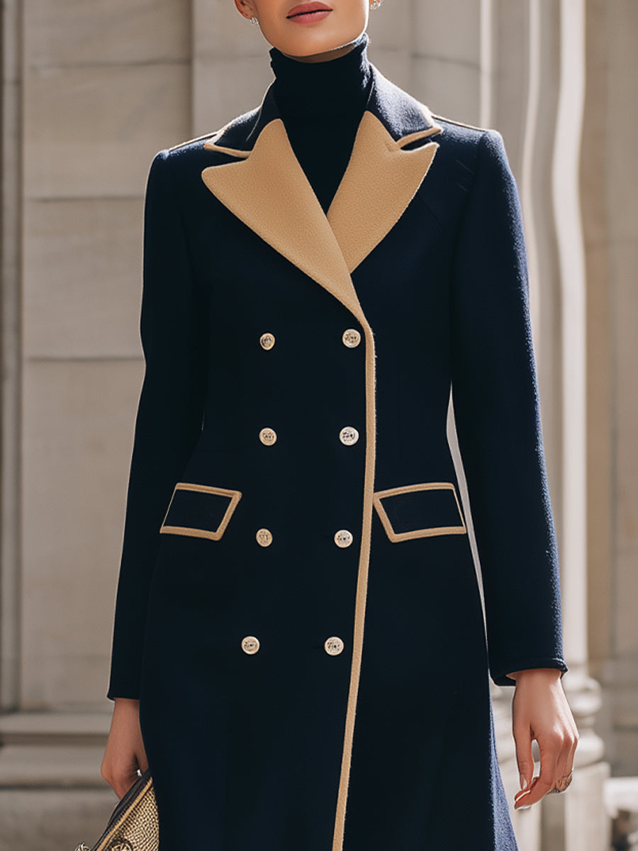 Nadia | Double-Breasted Coat with Camel Contrast Details - Lumina - Lumina Vancouver