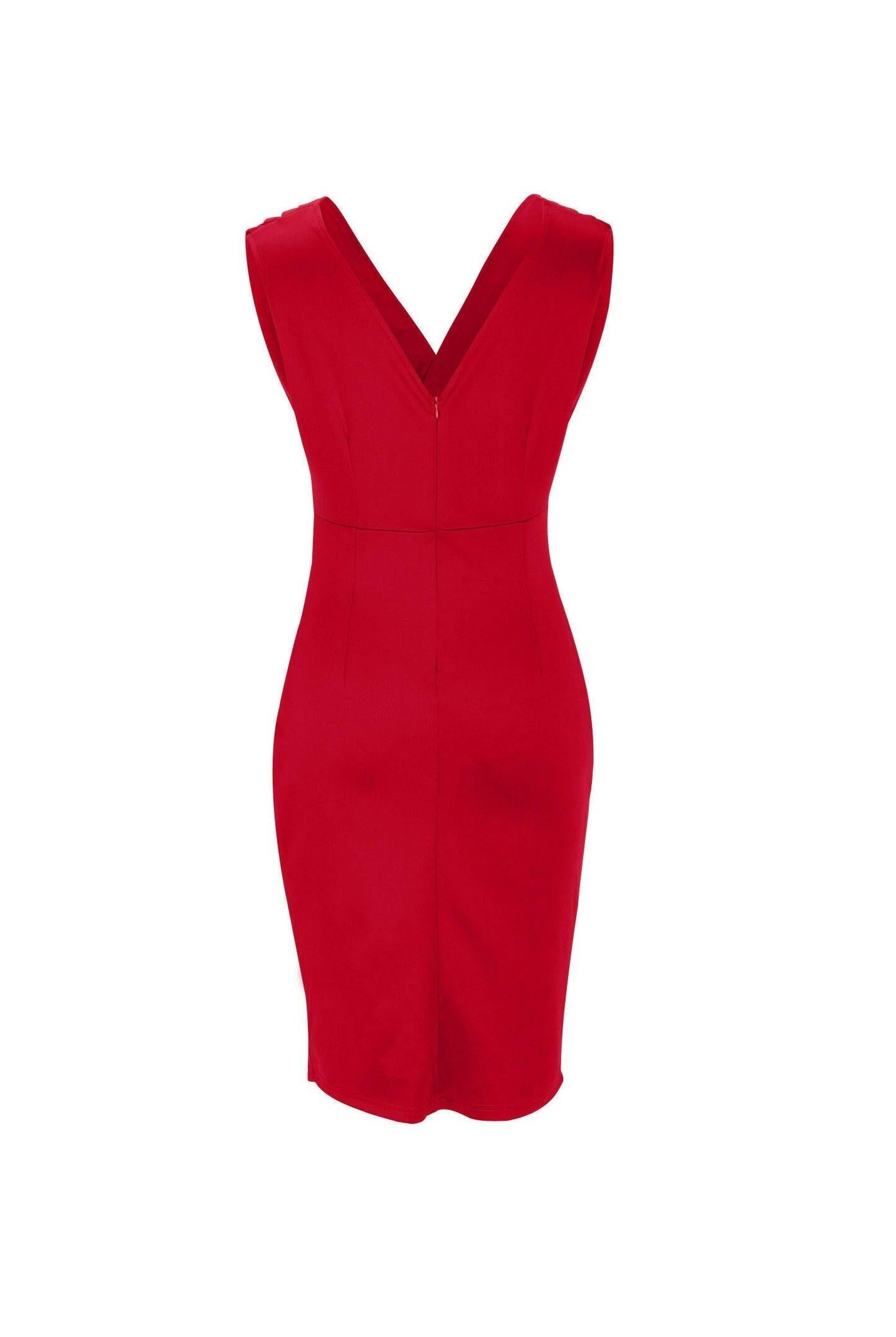 Red Nadinee™ V-neck dress with slit by Lumina Vancouver, featuring a stylish cut and elegant design.