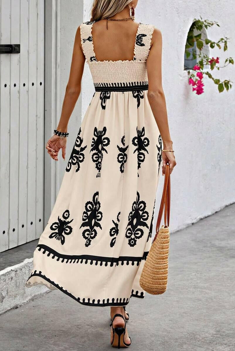 Cream Nereza™ Bohemian Maxi Dress by Lumina Vancouver featuring flowing fabric and boho style for a relaxed, elegant look.