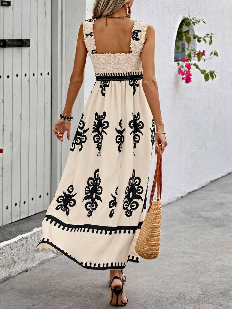 Cream Nereza™ Bohemian Maxi Dress by Lumina Vancouver featuring flowing fabric and boho style for a relaxed, elegant look.