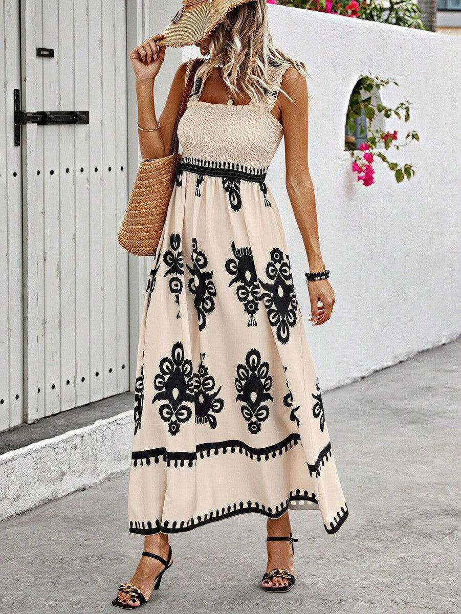 Cream Nereza™ Bohemian Maxi Dress by Lumina Vancouver, flowing and lightweight with intricate boho-inspired details.