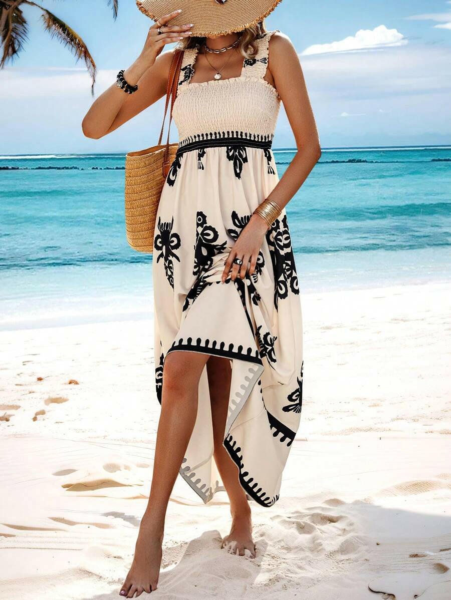 Cream Nereza™ Bohemian Maxi Dress by Lumina Vancouver, flowing fabric with boho style, perfect for summer and casual wear.