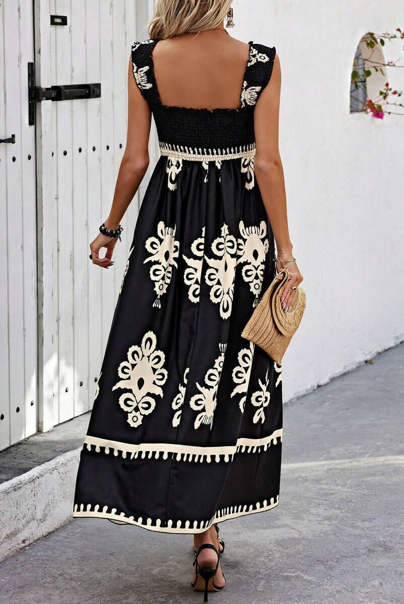 Cream Nereza™ Bohemian Maxi Dress by Lumina Vancouver, flowing style with intricate print, perfect for boho fashion and summer wear.