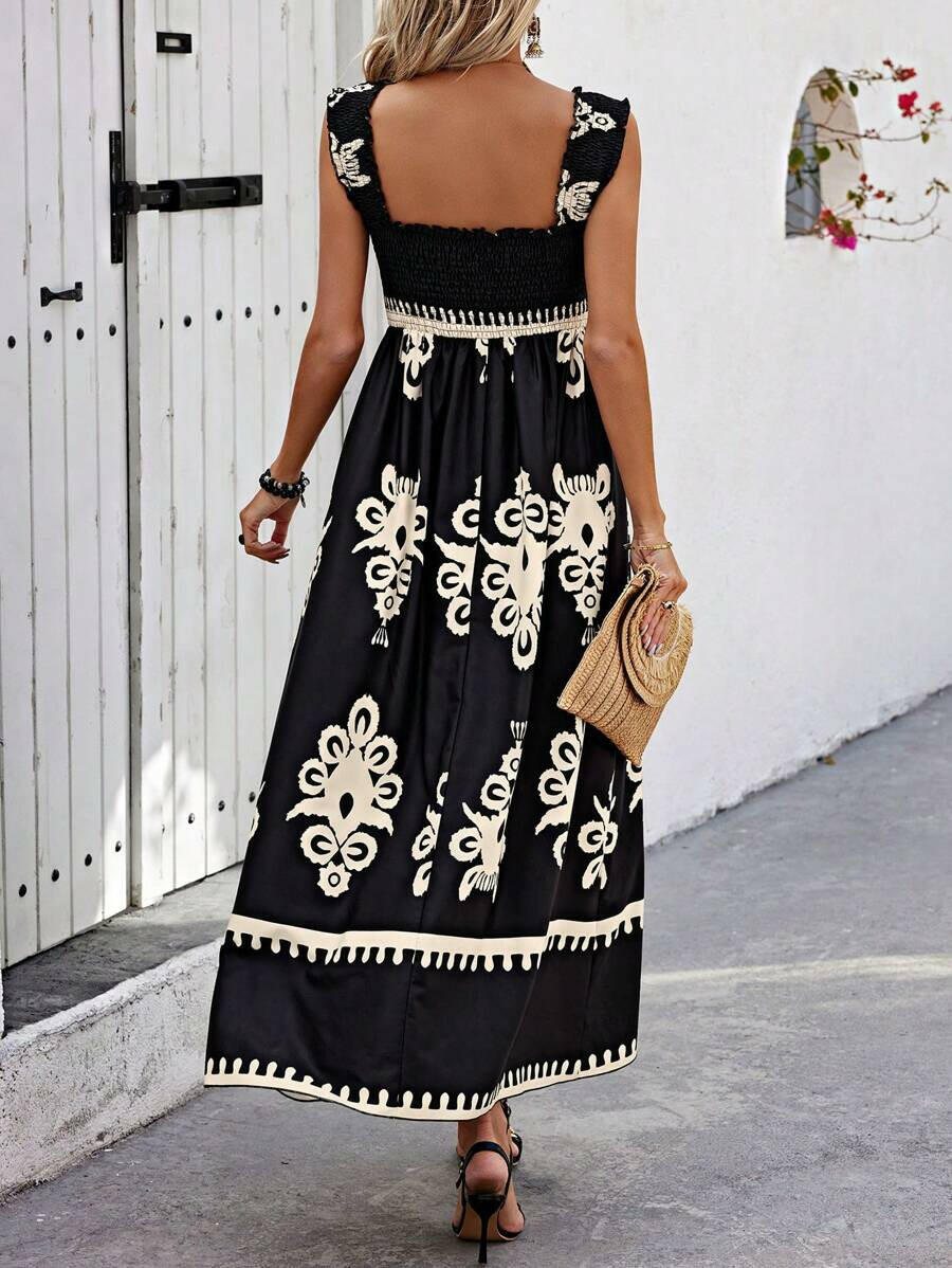 Cream Nereza™ Bohemian Maxi Dress by Lumina Vancouver, flowing style with intricate print, perfect for boho fashion and summer wear.
