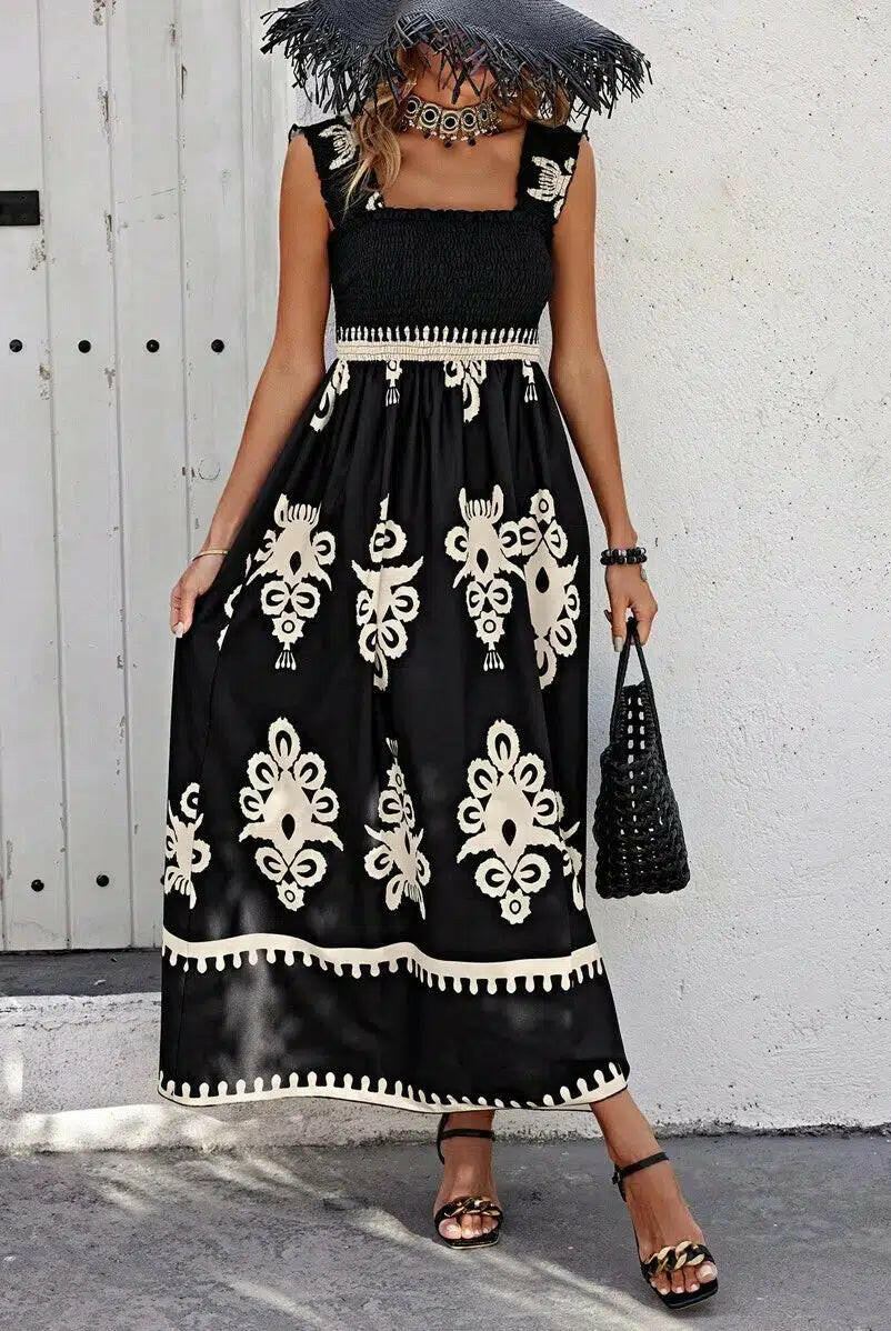 Cream Nereza™ bohemian maxi dress by Lumina Vancouver featuring flowing fabric and relaxed fit, perfect for casual and summer wear.