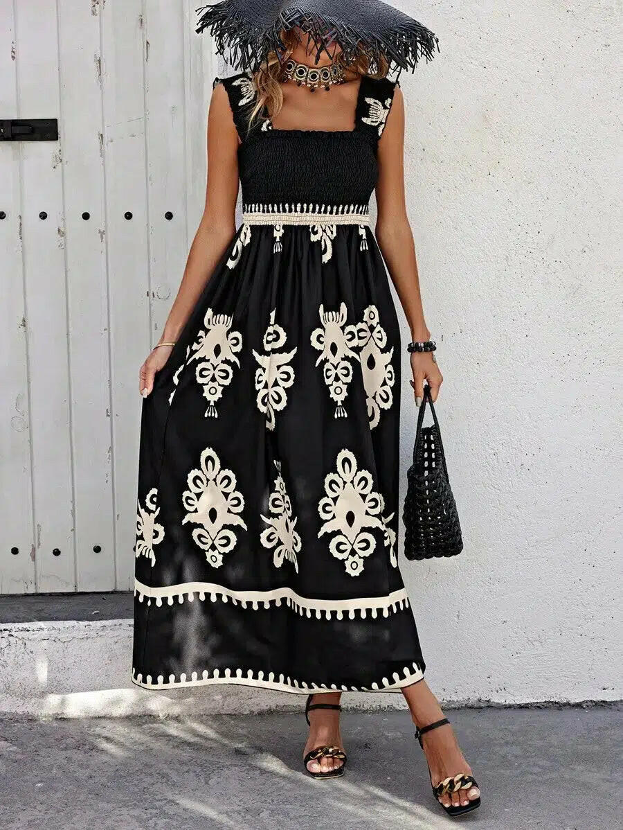 Cream Nereza™ bohemian maxi dress by Lumina Vancouver featuring flowing fabric and relaxed fit, perfect for casual and summer wear.