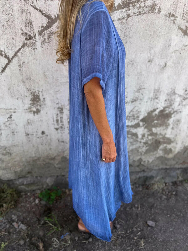 Blue NIA™ maxi dress by Lumina Vancouver, elegant flowing dress with a relaxed fit, perfect for summer or casual occasions.