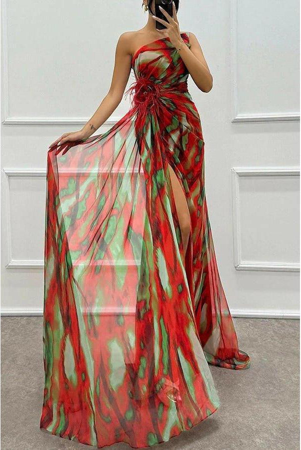 Noemi Vibrant Maxi Dress by Lumina Wear in blue, flowing fabric, perfect for wedding guests.