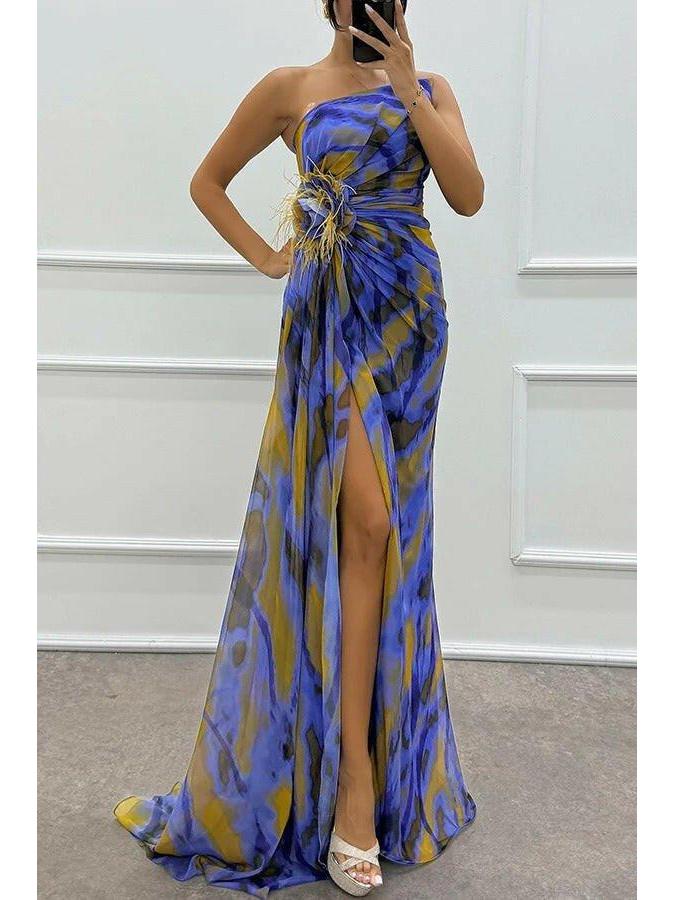 Noemi vibrant blue maxi dress by Lumina Vancouver, perfect for wedding guests, featuring flowing fabric and elegant design.