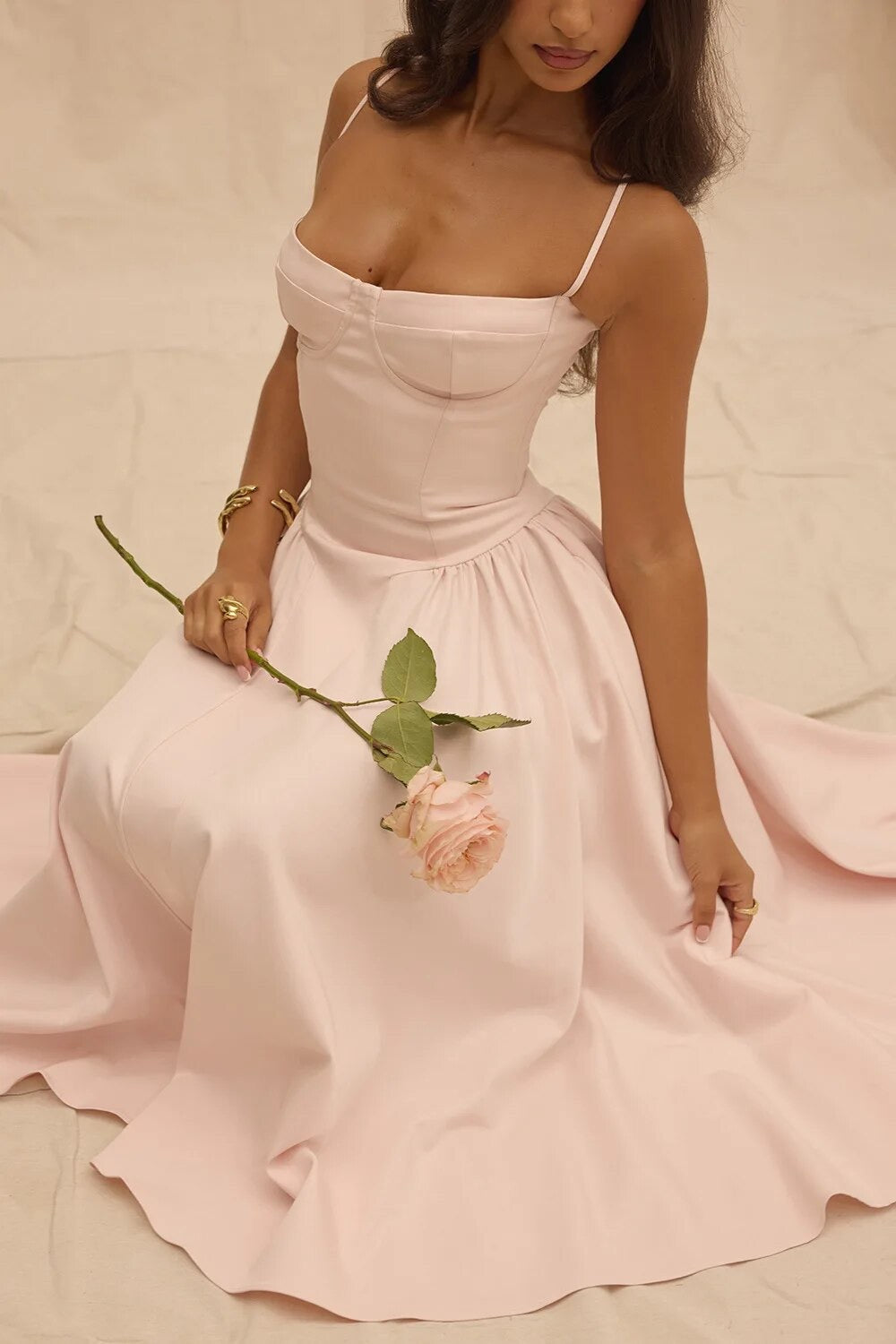 Pink Nova corset dress with sweetheart neckline from Lumina Wear, featuring fitted bodice and elegant design.