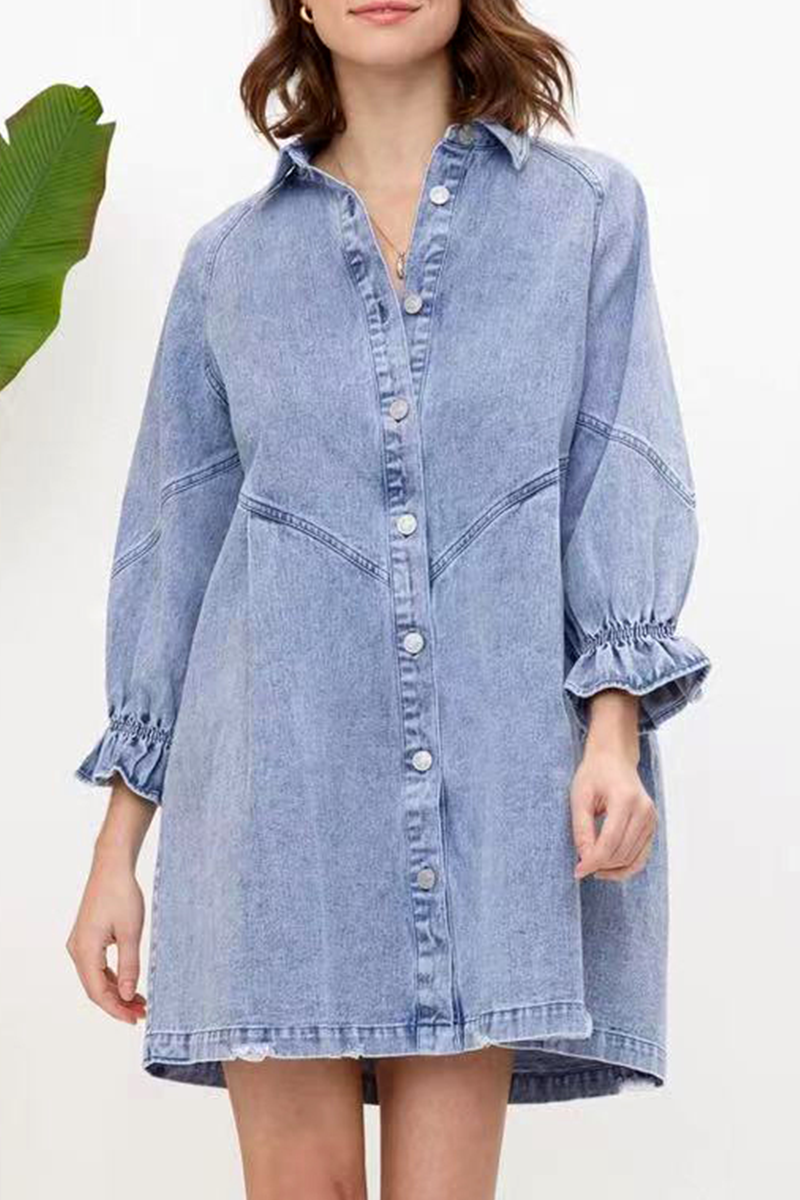 Pink denim button-down shirt dress by Lumina Vancouver, featuring a casual fit and stylish collar detail.