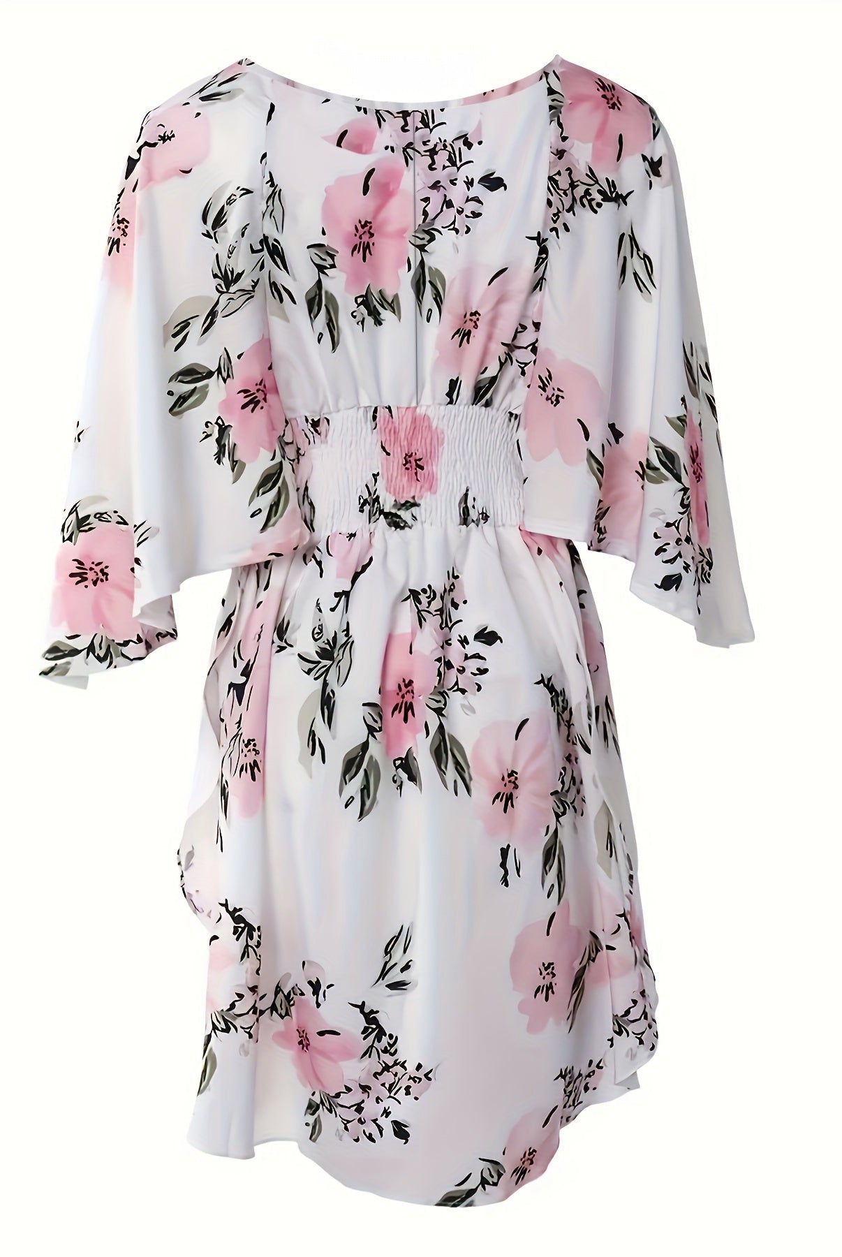 Lumina Vancouver Nova floral print mini dress with V-neck, featuring colorful mixed floral pattern and lightweight fabric.