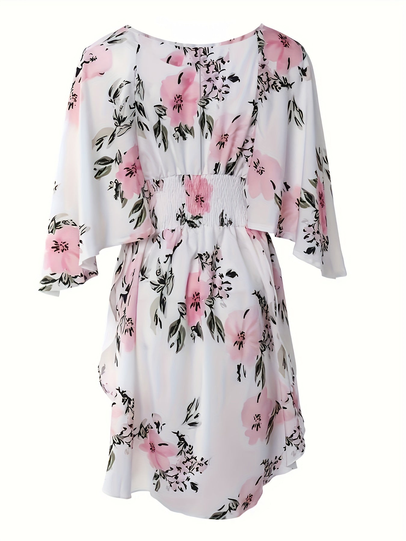 Lumina Vancouver Nova floral print mini dress with V-neck, featuring colorful mixed floral pattern and lightweight fabric.
