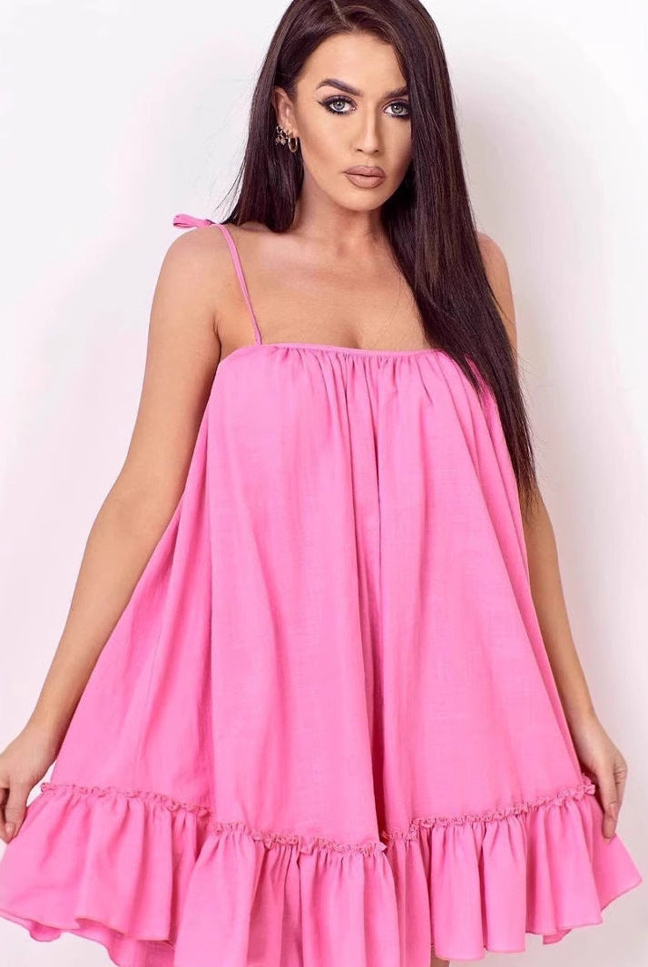 Pink Nova lightweight cotton sundress by Lumina Wear, styled as a mini dress with a relaxed fit and casual summer vibe.