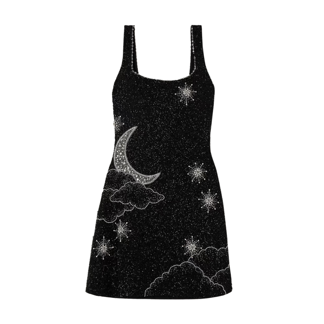 Black Nova mini dress with square neckline by Lumina Vancouver, perfect for evening wear, shown on a model.