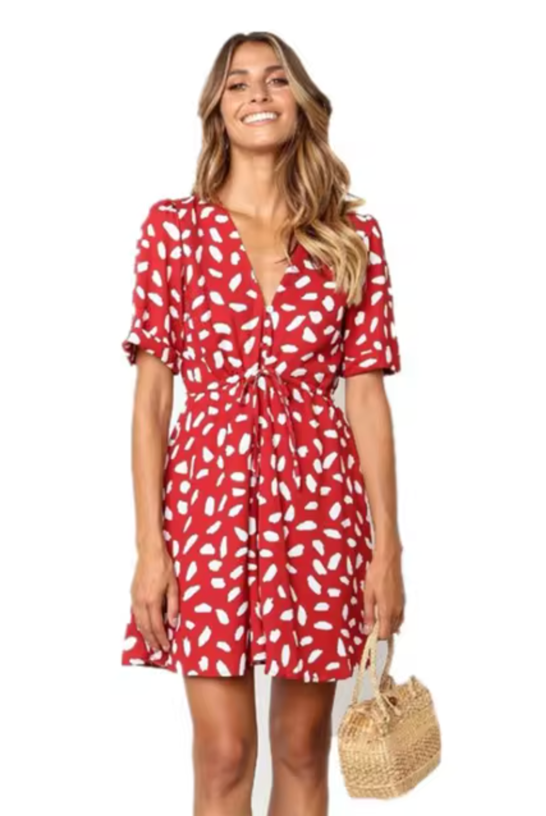 Black Nova mini dress by Lumina Vancouver featuring a V-neck, waist tie, and short length, styled for a chic, modern look.