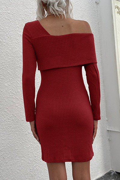 Bright burgundy Nova off-shoulder bodycon mini dress by Lumina Wear, featuring a fitted silhouette and stylish off-shoulder neckline.
