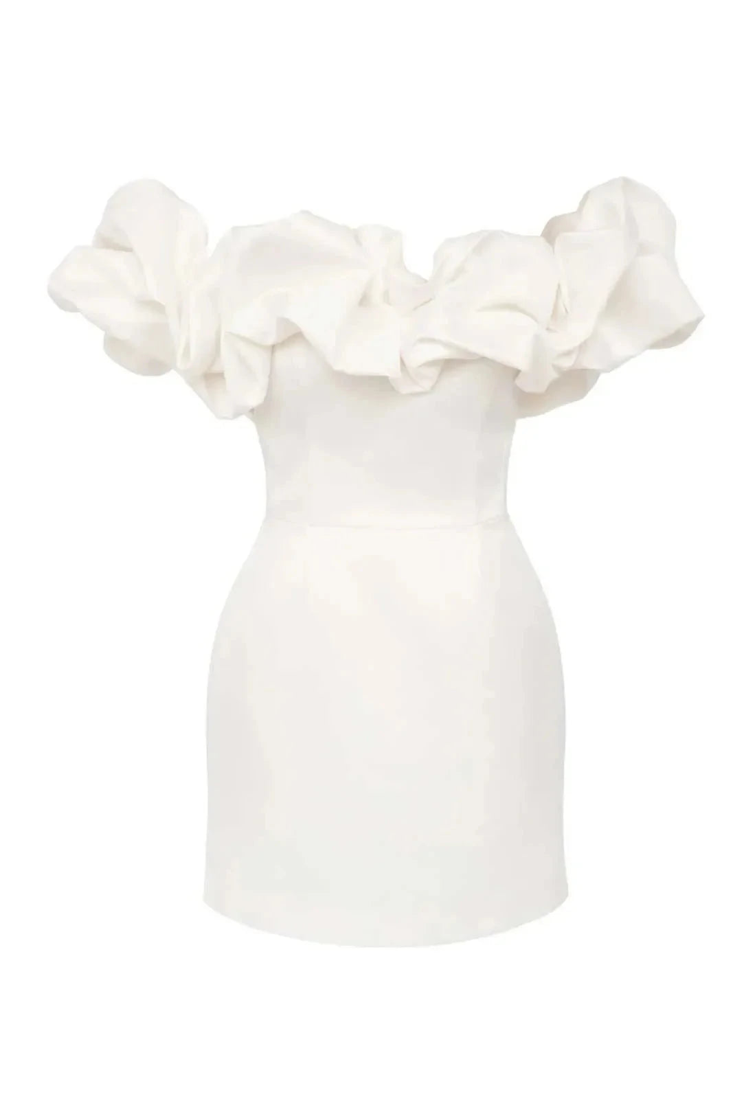 Purple satin off-shoulder mini dress by Lumina Vancouver, featuring a fitted silhouette and elegant design.