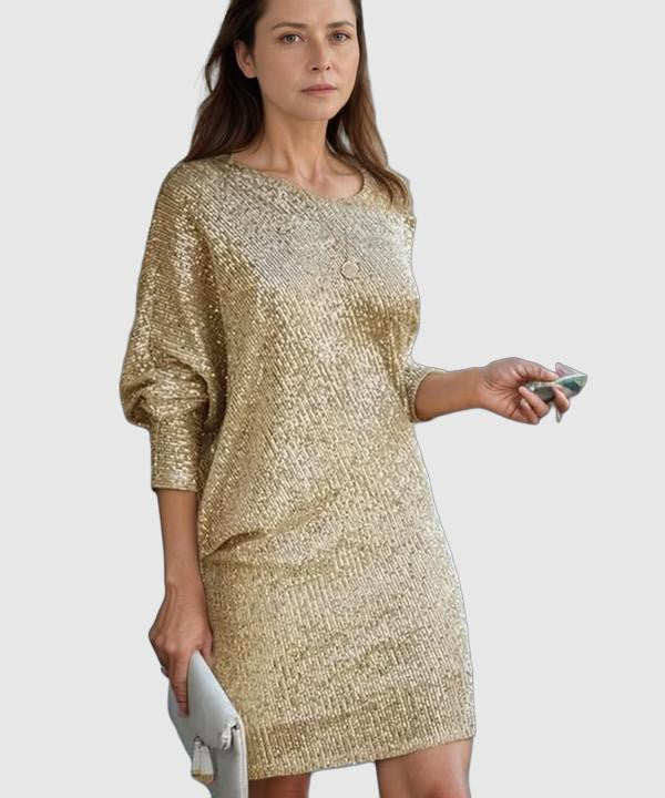 Black knee-length sequin dress by Lumina Vancouver, elegant mini dress with shimmering sequins for stylish evening wear.