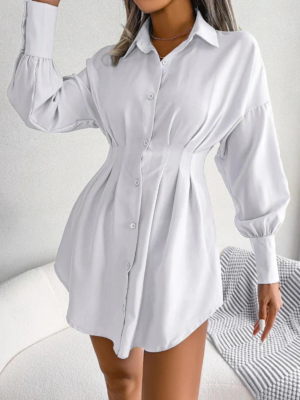 Dark green Nova Shirtdress Tailored Mini by Lumina Vancouver, featuring a fitted silhouette and classic collar details.