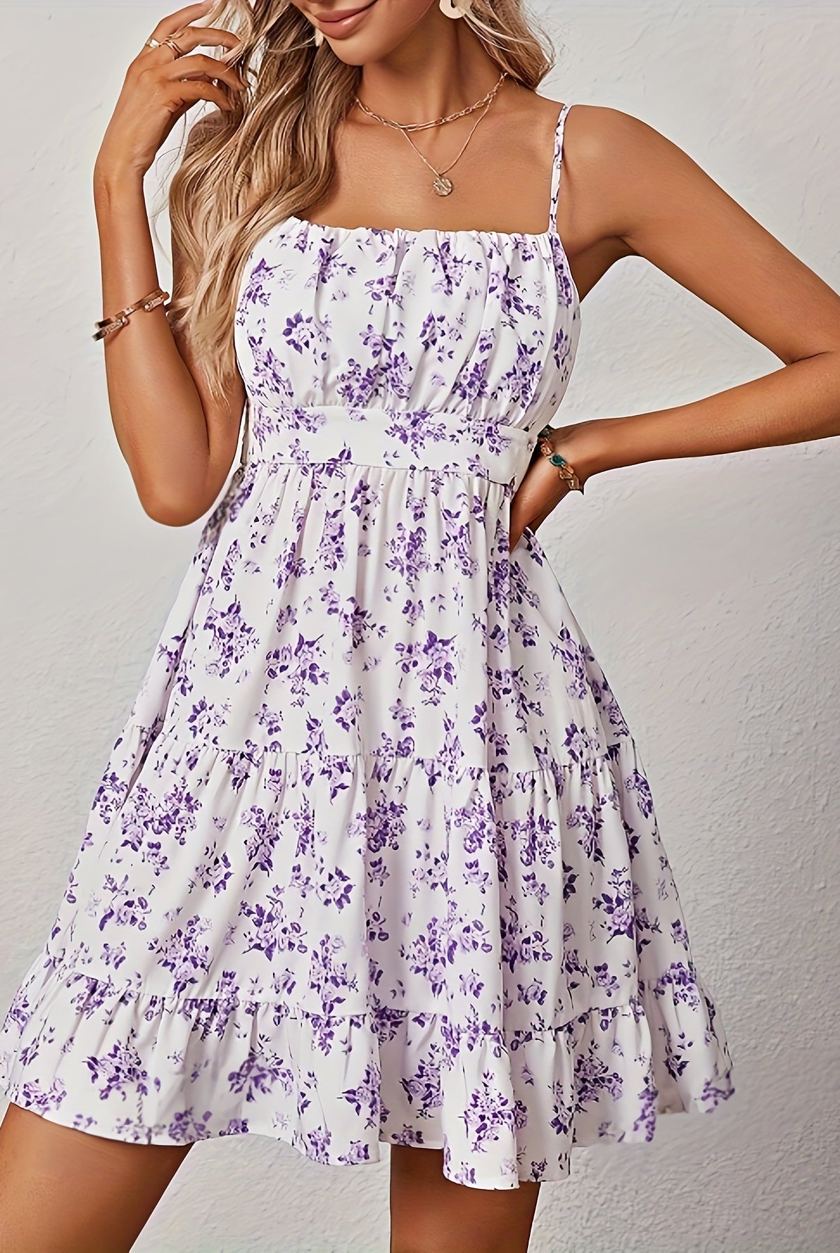 Lumina Vancouver Nova sleeveless floral print sundress in white, mini length with vibrant flower patterns, perfect for summer wear.