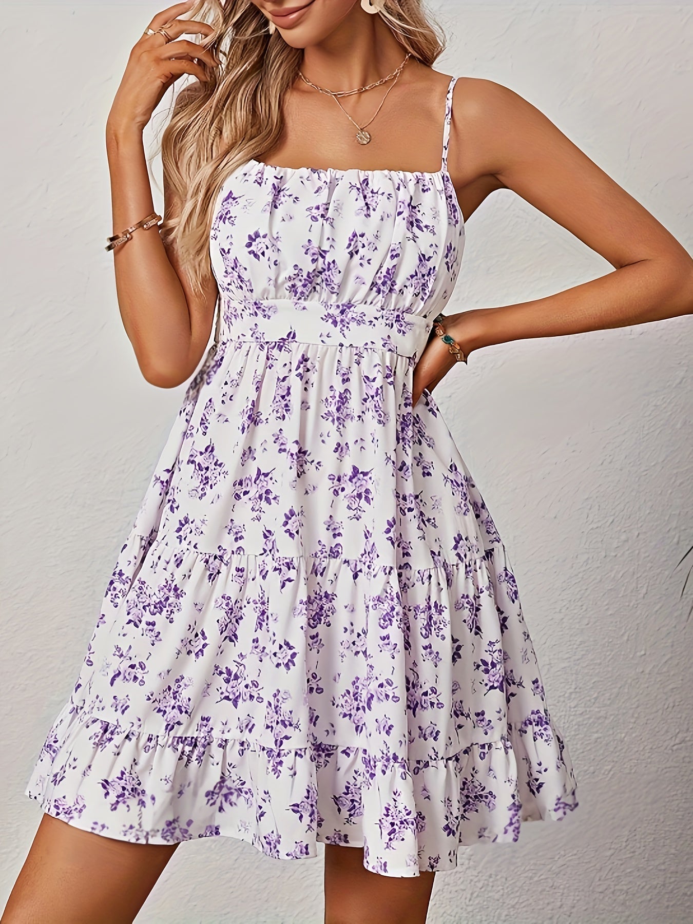 Lumina Vancouver Nova sleeveless floral print sundress in white, mini length with vibrant flower patterns, perfect for summer wear.