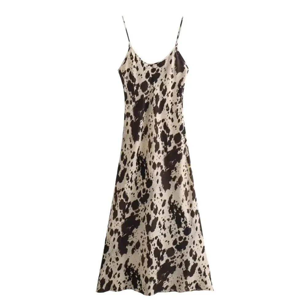 Beige silky satin Aoife slip dress by Lumina Vancouver featuring a V-neck and mini length, shown on a model.