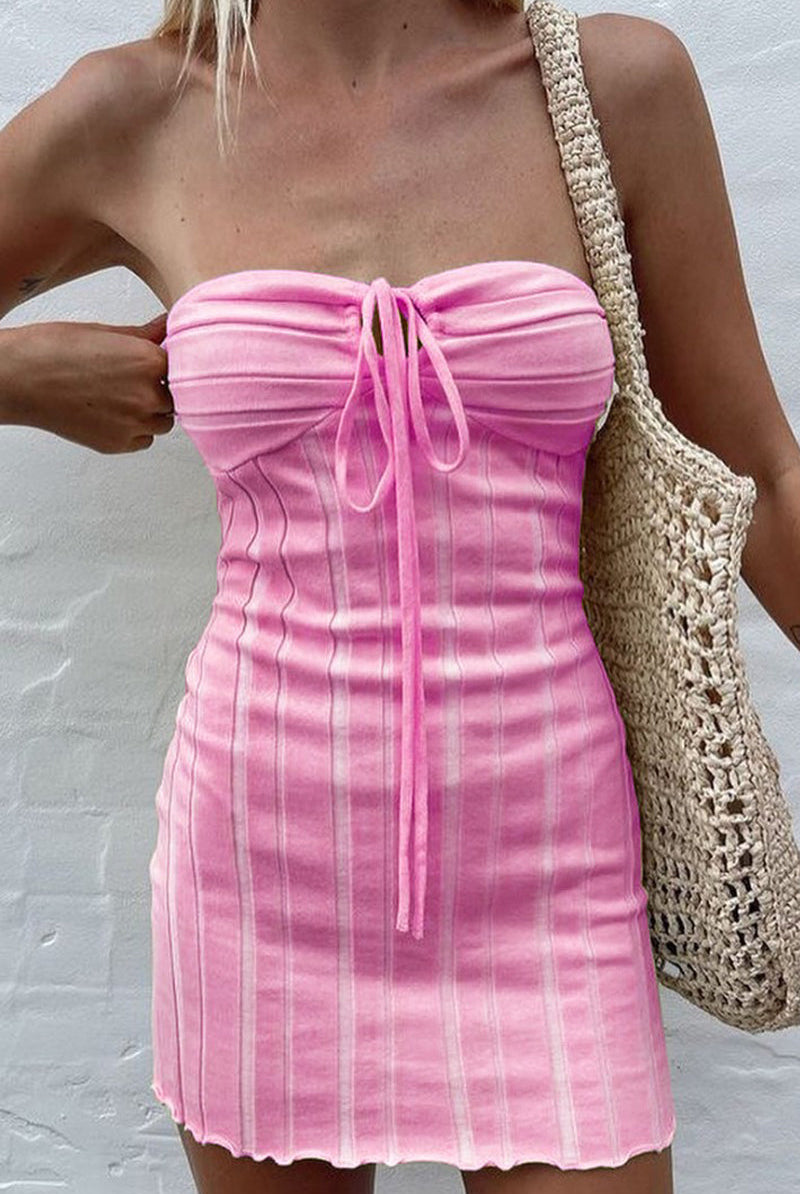 Yellow Nova strapless ribbed mini dress by Lumina Vancouver, fitted style with a sleek, modern look.