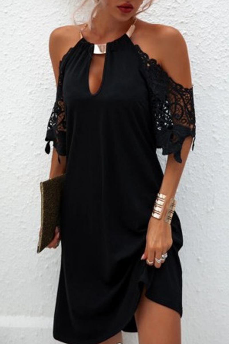 Black women's cold shoulder mini dress by Lumina Vancouver, featuring a stylish off-shoulder design and fitted silhouette.