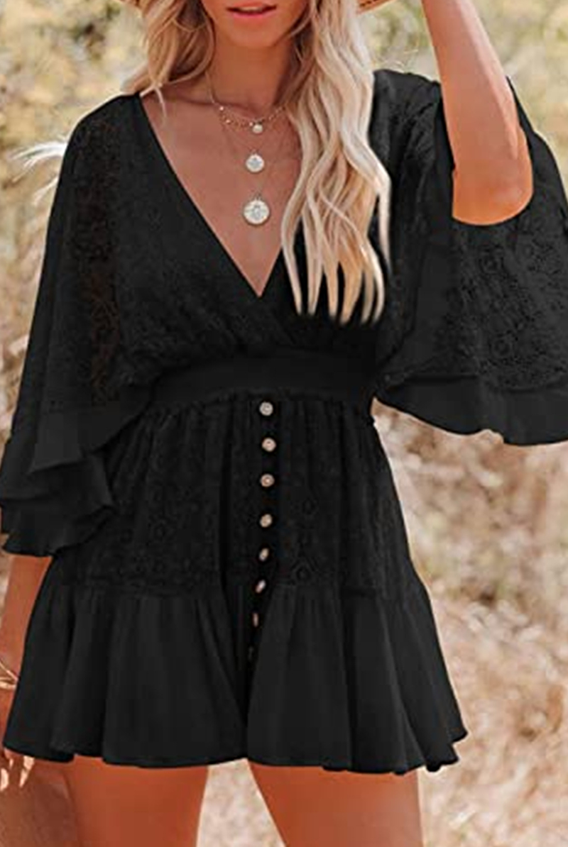 White women's romper with deep V-neck by Lumina Wear, featuring a mini dress style and sleeveless design.