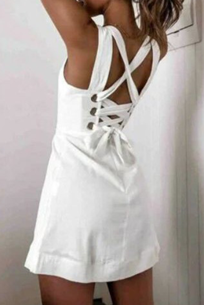 White women's sleeveless mini dress by Lumina Vancouver, featuring a fitted silhouette and stylish design.