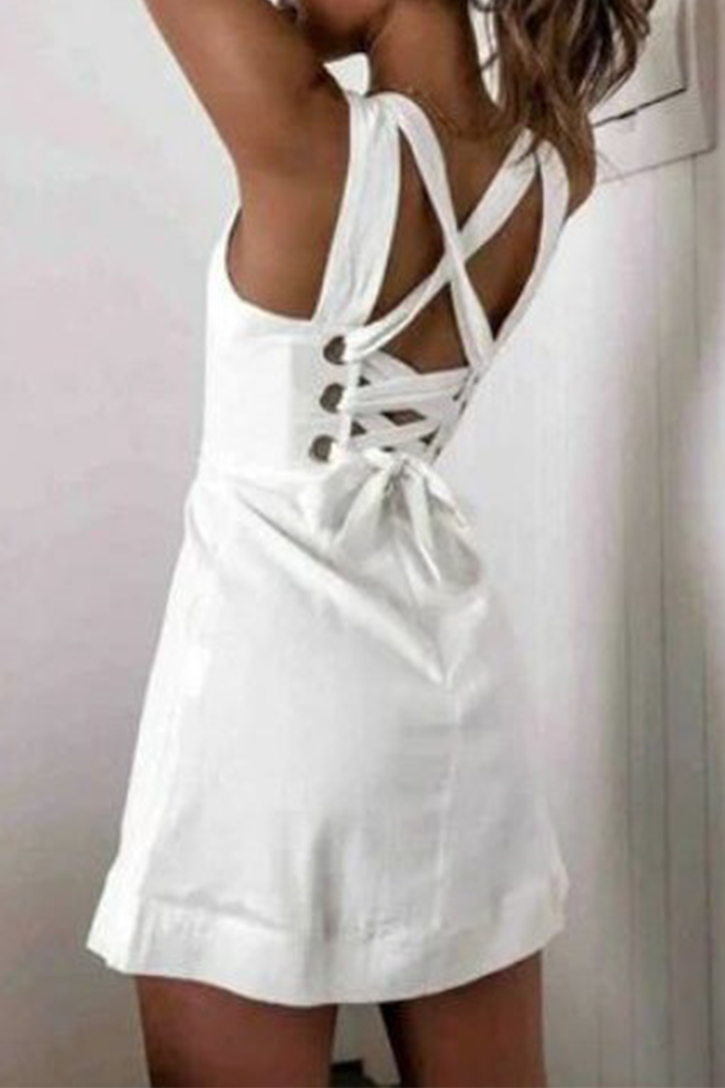 White women's sleeveless mini dress by Lumina Vancouver, featuring a fitted silhouette and stylish design.