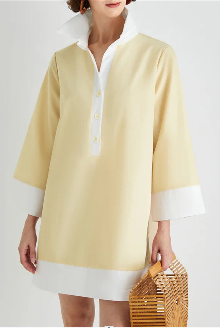 Nyx Lumina Vancouver tunic dress with high collar and 3/4 sleeves, stylish mini dress in a modern design.