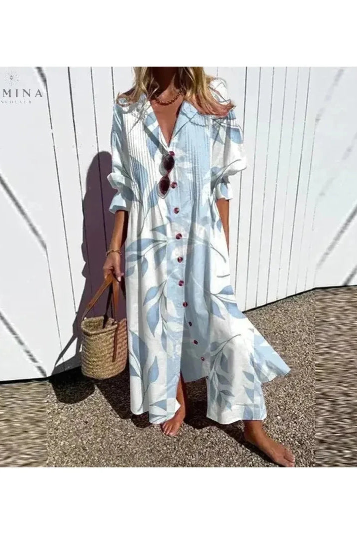 Multicolor Odessa elegant dress by Lumina Vancouver showcased on a model, featuring flowing fabric and stylish design.