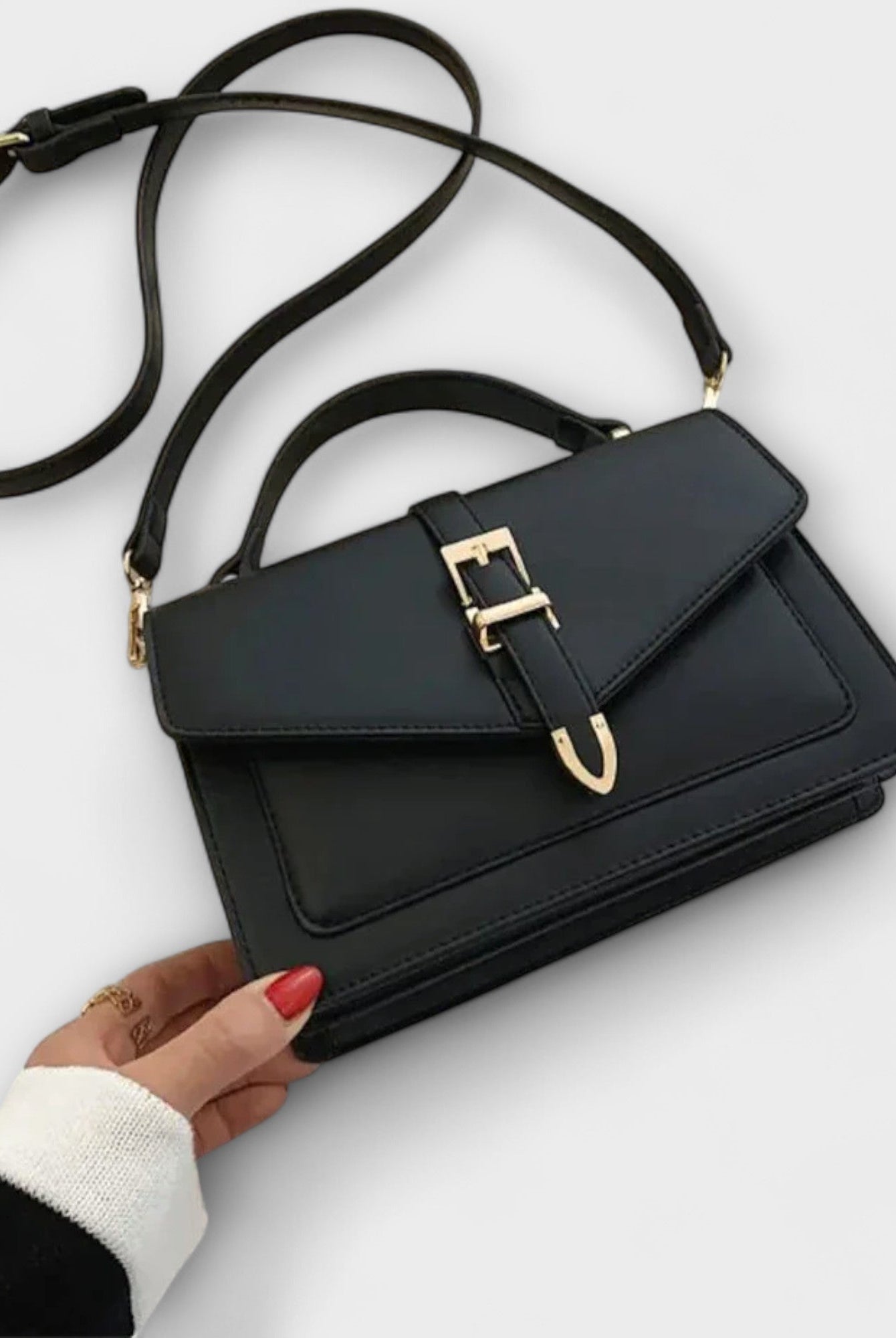 Lumina Wear Olivia mini satchel handbag in khaki with timeless buckle detail, compact size, perfect for elegant accessories.