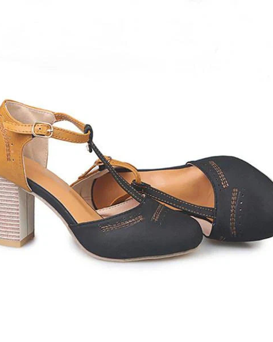 Olivia Lumina vintage-inspired blue block heel ankle strap heels with secure fit, stylish footwear for women.