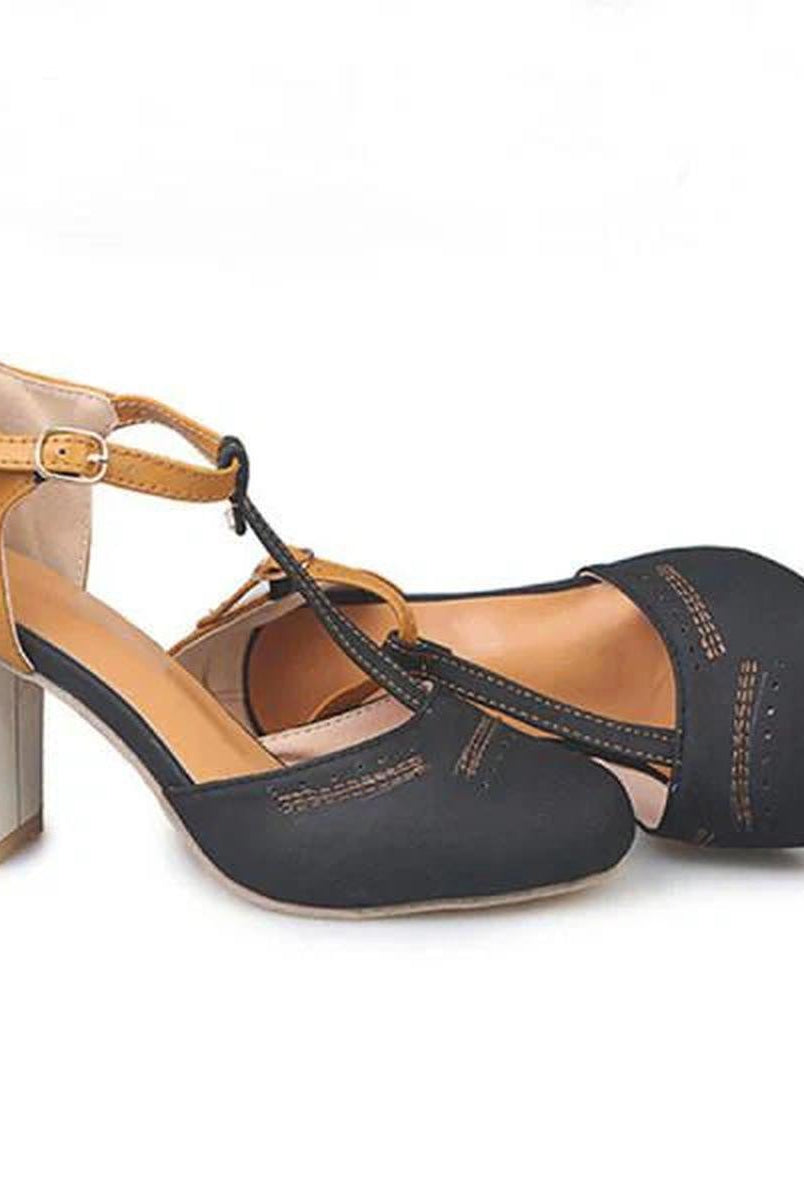 Lumina Wear Olivia vintage-inspired blue ankle strap block heel shoes with secure fit and stylish design.