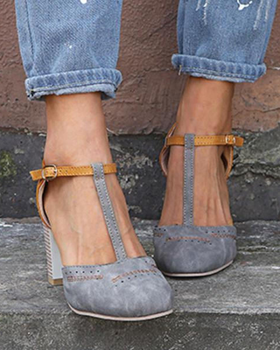 Blue Olivia vintage-inspired block heel ankle strap heels by Lumina Wear with secure fit and stylish design.