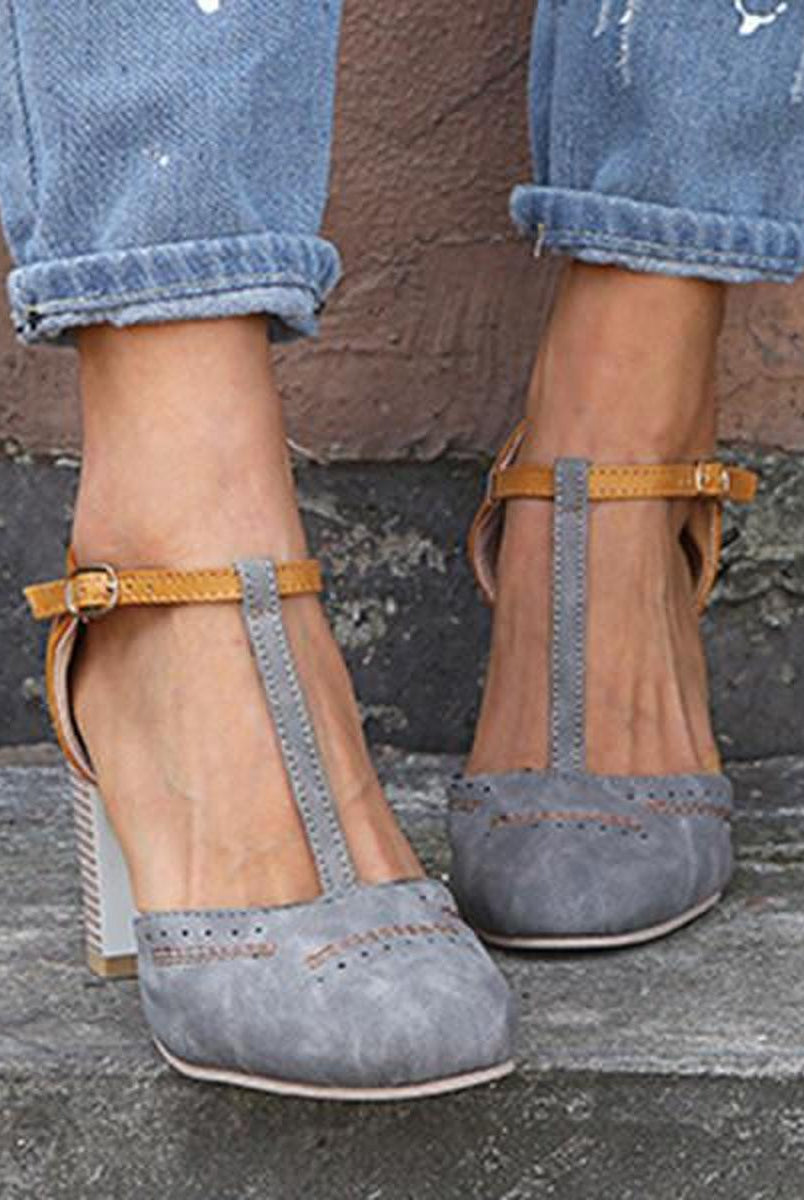Blue Olivia vintage-inspired block heel ankle strap heels by Lumina Wear, featuring secure fit and stylish design.