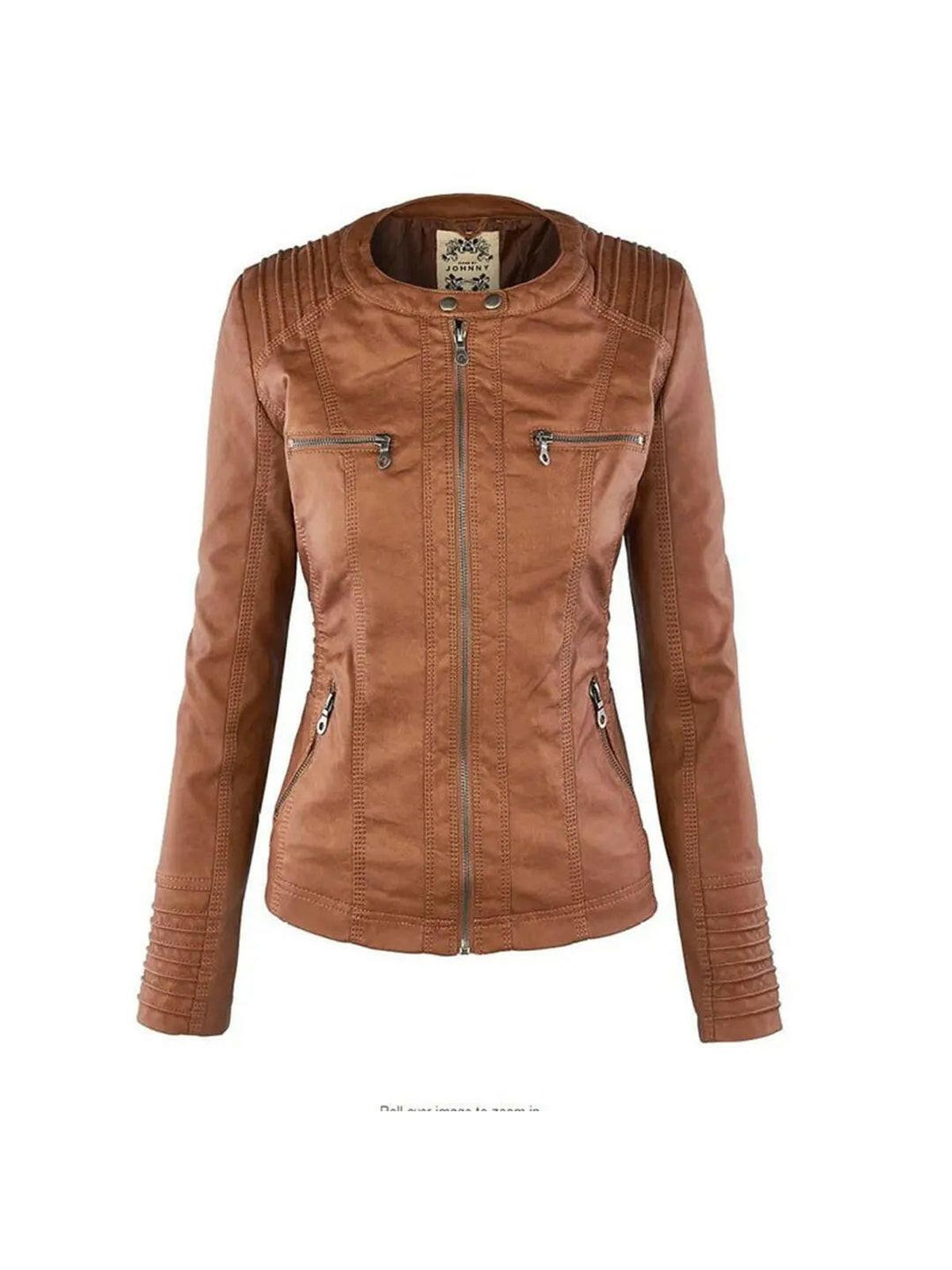 Olivia waterproof women’s hooded jacket in khaki by Lumina Vancouver, featuring water-resistant leather and a practical hood.