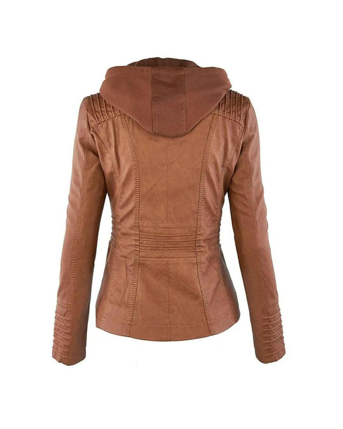 Olivia waterproof hooded jacket for women by Lumina Wear, featuring water-resistant khaki fabric and a stylish hood.